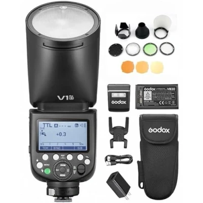Abbildung von GODOX V1PRO s kabellose Blitzgeräte Kamerablitz+AK R1 Kit +24 Stück Kamerablitzgels 1/8000 HSS, M/TTL Blitzmodus 1,3 Wiederaufladezeit unterstützt Typ C Stromversorgung für Sony Kameras