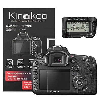 Abbildung von kinokoo Gehärtetes Glas für Canon EOS 7D Mark II Kristallklarer Film 7D2 Displayschutzfolie mit oberer (2er Pack)