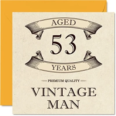 Abbildung von Geburtstagskarte zum 53. Geburtstag im Vintage Stil für Männer Alter von 53 Jahren lustige Kollegen Vater Ehemann Onkel Bruder 145 mm x Grußkarten