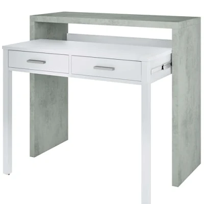 Abbildung von Ausziehbarer Konsolenschreibtisch mit zwei Schubladen, Betonfarbe und Deckweiß, Maße 98 x 87 36 cm (ausziehbar bis 66 cm)