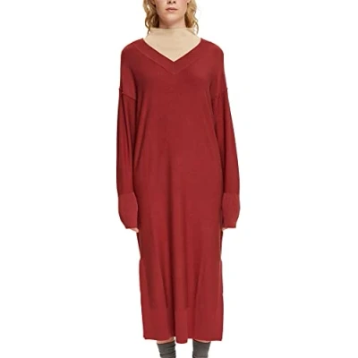 Abbildung von edc by Esprit Vneck Dress Strickkleid, Damen, Größe: Small, Terracotta