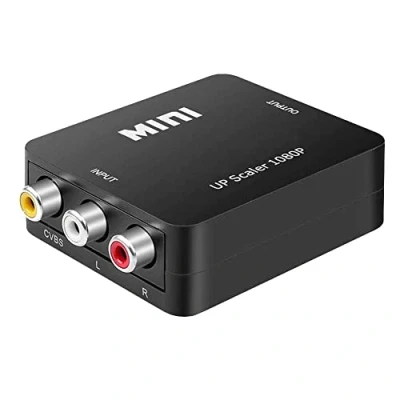 Abbildung von OcioDual Unidirektionaler AV zu HDMI Adapter, Unterstützt Stereo Audio und 1080p PAL/NTSC Video, für PC, TV, Konverter mit Netzkabel, AV2HDMI, CVBS 3 Cinch RCA, Schwarze Farbe