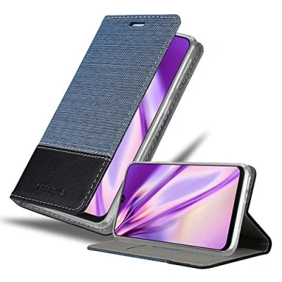 Abbildung von Cadorabo Hülle kompatibel mit Samsung Galaxy M21 / M30s aus Jeans und Kunst Leder Flip Klappbare Stoßfeste Magnetische [Standfunktion] [Kartenfächern] Cover für Tasche in Blau