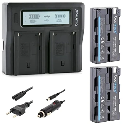 Abbildung von Blumax 2X Akku NP F550 / F750 3500mAh LG Zellen + LCD Dual Ladegerät kompatibel mit Sony F570 F530 für Blitzgeräte Videoleuchten Fieldmonitore