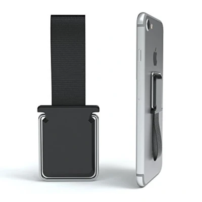Abbildung von EAZY CASE Smartphone Fingerhalterung/Fingerhalter mit Standfunktion und Schlaufe I Handy Haltegriff, Fingerschlaufe, Finger Halterung, Smartphonehalter, Selfie Handyhalter, 1 Metallclip Schwarz