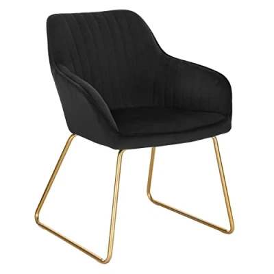 Abbildung von WOLTU Esszimmerstuhl 1 Stück Küchenstuhl Wohnzimmerstuhl Polsterstuhl Sessel, Armlehnstuhl mit Rückenlehne, für Esszimmer, Küche, Wohnzimmer, Samt, Gold Metallbeine, Schwarz, BH246sz