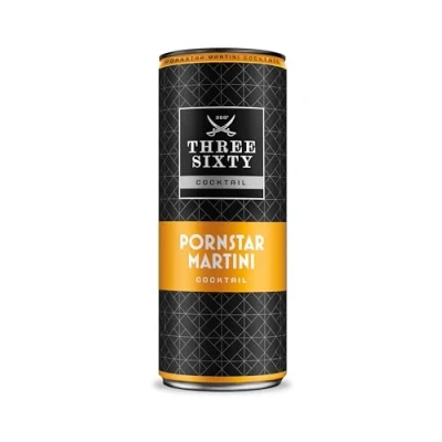 Abbildung von THREE SIXTY Pornstar Martini COCKTAIL PREMIX 1 x 330ml Vorgemixter Longdrink in der Dose &quot;to go&quot; Geschmack: 10% vol.
