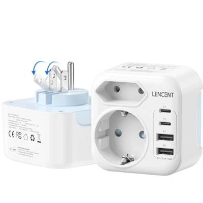 Abbildung von LENCENT Reiseadapter USA Deutschland Stecker, Adapter Typ B, Klappbarer Reisestecker mit 2 USB C&amp;2 A Anschlüße, EU Schuko auf für American, Mexiko, Kanada, Thailand, Costa Rica Steckdosen