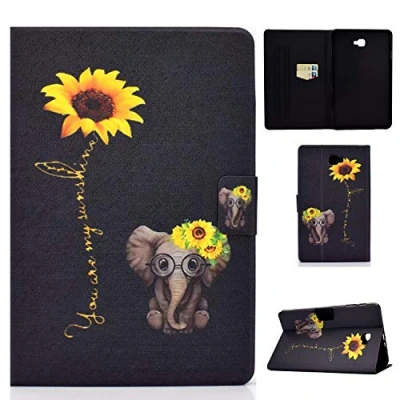 Abbildung von ONETHEFUL hülle Book Cover Etui für Samsung Galaxy Tab A / A6 10.1&quot; 2016 T580 T585 Schutzhülle PU Leder Tablet Tasche Case Huelle mit Ständer Gänseblümchen Elefant