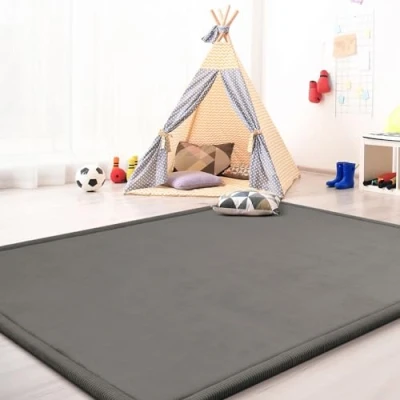 Abbildung von TT Home Krabbelmatte Babyzimmer Teppich Spielmatte Kinder Unifarben rutschfest Flauschig, Farbe: Grau, Größe:100x200 cm
