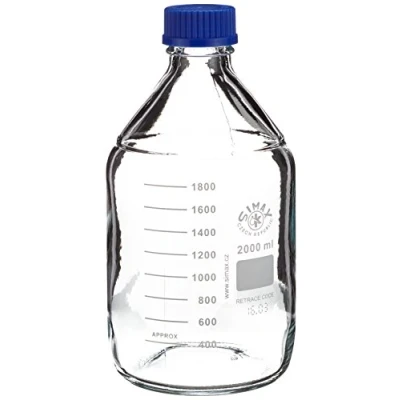 Abbildung von neoLab Borosilikatglas Laborflaschen mit Ausgießring und Schraubkappe, GL 45, Klar, 2000mL Kapazität, Iso Gewinde, 10 Stück