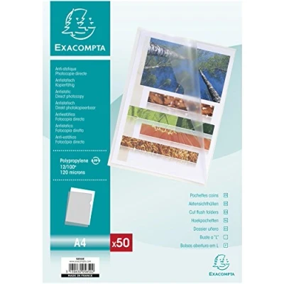 Abbildung von Exacompta 5850E 50er Pack PP Kunststoff Aktenhüllen. für DIN A4 transparent genarbt oben und seitlich offen Plastikhülle Klarsichthülle Büro die mobile Organisation