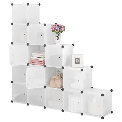 Abbildung von WOLTU Steckregal, Regalsystem, 15 Würfel, DIY Würfelregal, modulare PP Platten, als Garderobe Schuhregal Raumteiler, für Wohnzimmer Schlafzimmer Flur, Weiß, RGB39tp