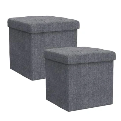 Abbildung von Style home 2er Set Sitzhocker Sitzbank mit Stauraum, Faltbare Sitztruhe Fußbank Aufbewahrungsbox Polsterhocker, Leinen, 38 * cm (Grau)
