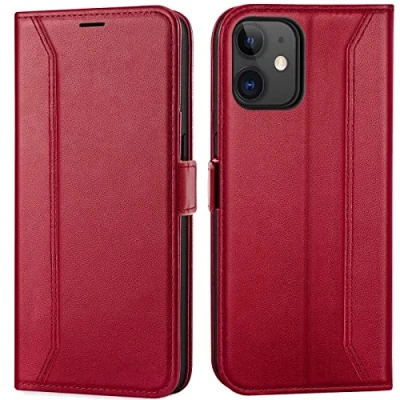 Abbildung von Verco Handyhülle für iPhone 12 Mini, Premium Klapphülle Handy Flip Case Apple Mini Hülle Book Tasche, Rot