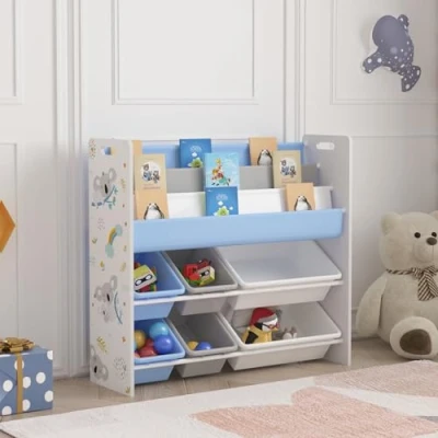 Abbildung von [en.casa] Kinderregal Rødøy Bücherregal für Kinder mit 6 Kisten Spielzeugregal 78 x 86 27 cm Spielzeug Aufbewahrung Koala Motiv