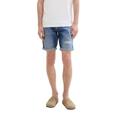 Abbildung von TOM TAILOR Denim Herren Regular Fit Destroyed Jeans Bermuda Shorts, Mid Stone Blue Denim, M