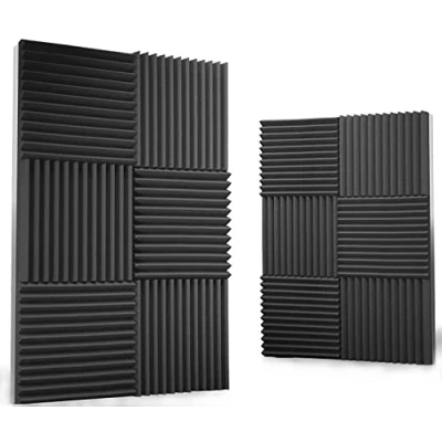 Abbildung von Akustikplatten, 24 Stück, 2,5 x 30,5 cm, Akustikschaumstoff, Studio Schaumstoffkeile, hochdichte Paneele, schalldichte Keile, Anthrazit