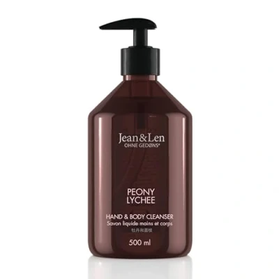 Abbildung von Jean &amp; Len Hand Body Cleanser Peony Lychee, für ein duftendes Reinigungserlebnis, Körper Handseife in einer hochwertigen Flasche, verführerisch floraler Duft, vegan, 500 ml