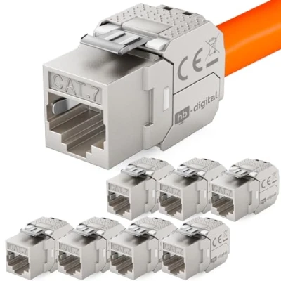 Abbildung von hb digital 8X CAT 7 Keystone RJ45 Modul Buchse für LAN Kabel 10 Gbit/s bis 600 MHz AWG 22 24 werkzeuglos LSA vollgeschirmt STP Einbaubuchse Patchpanel und Netzwerkdose
