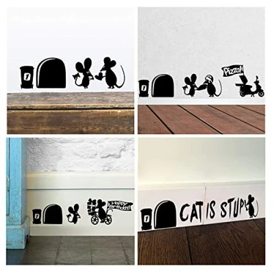 Abbildung von ufengke Wandsticker Maus Loch Sockelleiste Wand Kunst Aufkleber Wandtattoo für Kinderzimmer Wohnzimmer Schlafzimmer, Schwarz