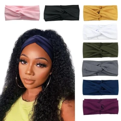 Abbildung von DRESHOW 8 Stück Damen Stirnband Kopfband Haarband Turban Elastische Kopf Wickeln Niedlich Haarschmuck für Mädchen