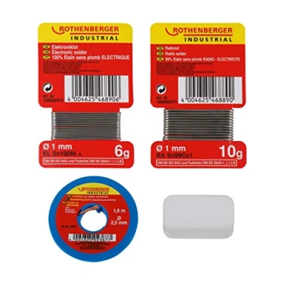 Abbildung von ROTHENBERGER Industrial bleifreies Radio Elektronikset 1x Salmiakstein; Entlötlitze; Elektroniklot 6 g; Radiolot 10 g 1500002912