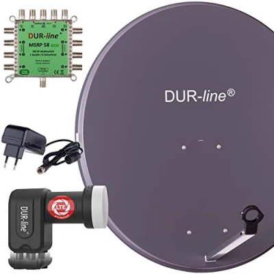 Abbildung von DUR line MDA 90 Anthrazit Digitale 8 Teilnehmer Satellitenschüssel Komplett Anlage mit Premium Multischalter und LNB [Camping, Astra 19,2, DVB S/S2, Full HD, 4K, 3D]