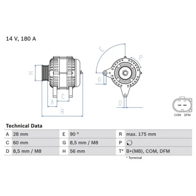Abbildung von BOSCH 0 986 080 090 Lichtmaschine 14V 180A AUDI: A6 C6 Limousine, Avant, Q7, VOLKSWAGEN: Touareg I
