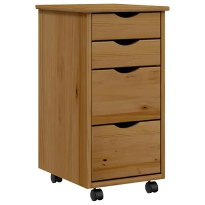 Abbildung von vidaXL Rollschrank, Rollcontainer mit 6 Schubladen, Kommode Schubladenschrank Rollen, Büroschrank Aktenschrank Rollwagen, Honigbraun Massivholz Kiefer