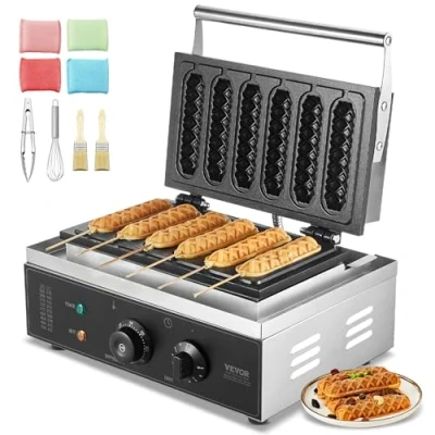 Abbildung von VEVOR kommerzieller Waffeleisen Waffel Maker 6 teilig 1500 W, antihaftbeschichtetes Edelstahl für Mais Hotdogs mit Temperatur und Zeitregelung, Restaurant Bäckerei Snackbar Familie