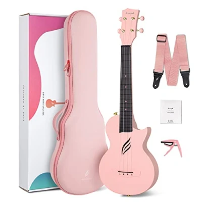 Abbildung von Enya Konzert Ukulele Nova U 23 Zoll Kohlefaser Anfänger Ukulelen Set mit Tasche Saiten Gurt Capo Wasserdicht (Rosa)