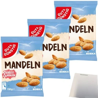 Abbildung von Gut&amp;Günstig Mandeln geröstet und gesalzen 3er Pack (3x150g Packung) + usy Block