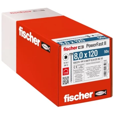Abbildung von Fischer PowerFast II 566374 Sechskant Holzschraube 8 mm 120 Innenvielzahn Stahl verzinkt 50 Stk