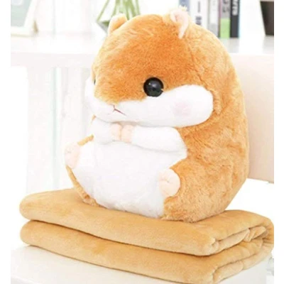 Abbildung von YunNasi 2 in 1 Hamster Kuscheltier Plüschtier Kissen mit Kuscheldecke Super Süßes Geschenk für Kinder und Freundin 50cmX30cm (Hellbraun)