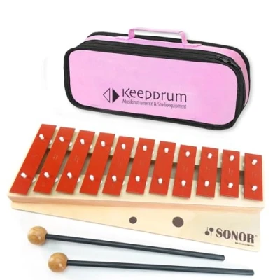 Abbildung von Sonor G10 Glockenspiel Xylophon 13 Töne, von c3 bis f4 + keepdrum Tasche Pink