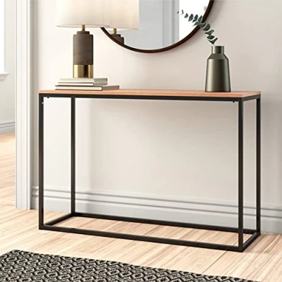 Abbildung von en.casa Konsolentisch, »Kittilä« Flurregal aus Metall und MDF 80x100x30cm Schwarz/Eicheoptik