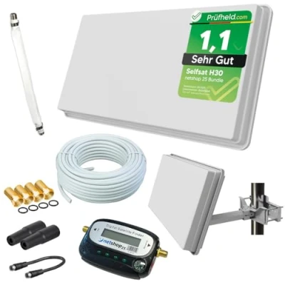 Abbildung von Selfsat H30D1+ Sat Flachantenne Single mit Fensterhalterung + Finder 10m Kabel netshop 25 Anschluss Set (HD Anlage für 1 Teilnehmer)
