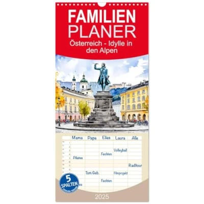Abbildung von Familienplaner 2025 Österreich Idylle in den Alpen mit 5 Spalten (Wandkalender, 21 cm x 45 cm), CALVENDO