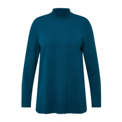 Abbildung von Ulla Popken Stehkragen Langarm Strickpullover, Damen, Größe: 54/56, Blaugrün