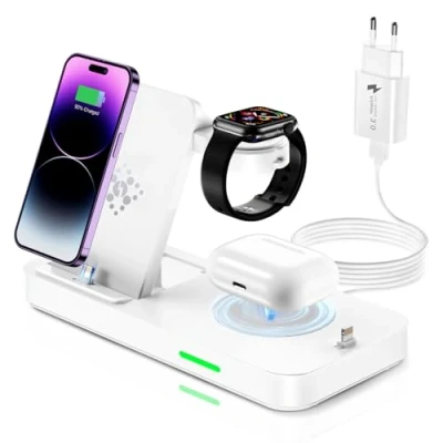 Abbildung von 4 in 1 Ladestation für Apple Watch und iPhone, Wireless Charger Induktive iPhone Kabelloses Ladegerät mit iWatch 9/8/7/6/SE,iPhone 14 Pro Max/13/12/11/XS,AirPods