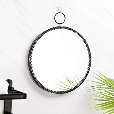 Abbildung von Hosoncovy Metallrahmen Wand runder Spiegel hängen dekorative Make up Kosmetikspiegel für Badezimmer Wohnzimmer Schlafzimmer (Schwarz)