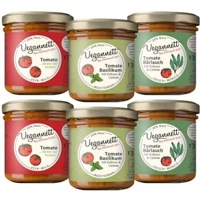 Abbildung von VEGANNETT Bio Brotaufstrich mit Cashew &amp; Erdnuss (Tomate) 6 x 135 g Handwerklich hergestellter Aufstrich regionalem Gemüse und exotischen Gewürzen Herzhaft, vegan ohne Zusatzstoffe