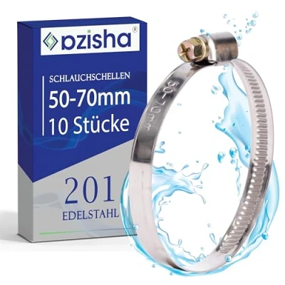 Abbildung von AZISHA Schlauchschellen Set 25x mit 5x Größen aus Rostfreiem Edelstahl Schlauchschelle 9mm für Pool Waschmaschine Auto Kfz (50 70mm 10 Stück)