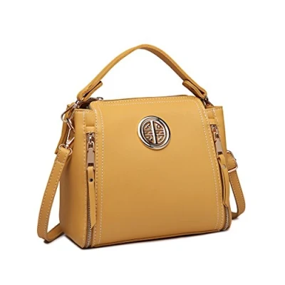 Abbildung von Miss Lulu Handtasche Damen Schultertasche Henkeltasche Pu Leder Elegant Umhängetasche Mittlere Top Griff Tasche (Gelb)