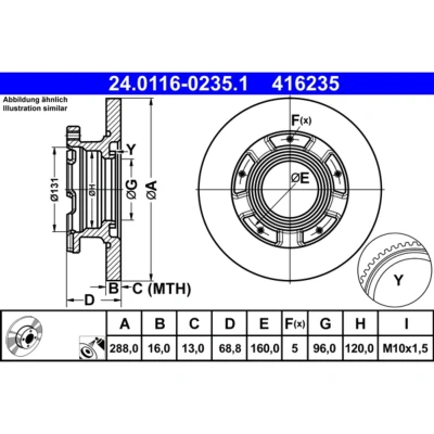 Abbildung von ATE 24.0116 0235.1 Bremsscheibe 288,0 16,0 5 160,0 voll beschichtet mit ABS Sensorring FORD: Transit Custom V362 Kastenwagen, V363 Kastenwagen