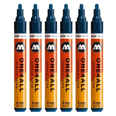 Abbildung von Molotow One4All 227HS Acryl Marker (4,0 mm Strichstärke, hochdeckend und permanent, UV beständig, für fast alle Untergründe) 6 Stück Farbe 027 petrol