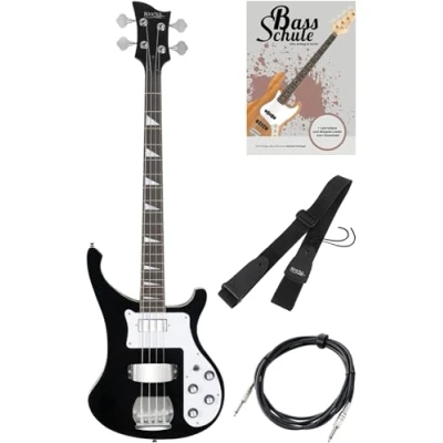 Abbildung von Rocktile Pro RB 400B Blackbird E Bass Set Longscale 2 Pickups mit separater Volume &amp; Tonregelung inkl. Gitarrengurt, Kabel Schule Schwarz