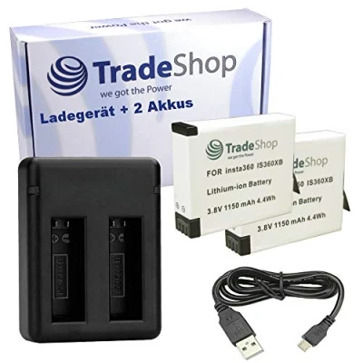 Abbildung von 3in1 Set: 2X Hochleistungs Li Ion Akku IS360XB ersetzt PL903135VT S01 CINOXBT/A CINOXBT + Dual Ladegerät Ladestation für insta360 One X Kamera