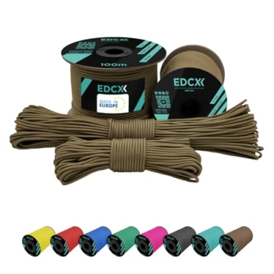 Abbildung von EdcX 2 mm Nylon Paracord 275 (15, 30, 50 and 100 m) 100% Rope, 3 Strand Cord, Cord in Many Colours (Light Khaki, 15